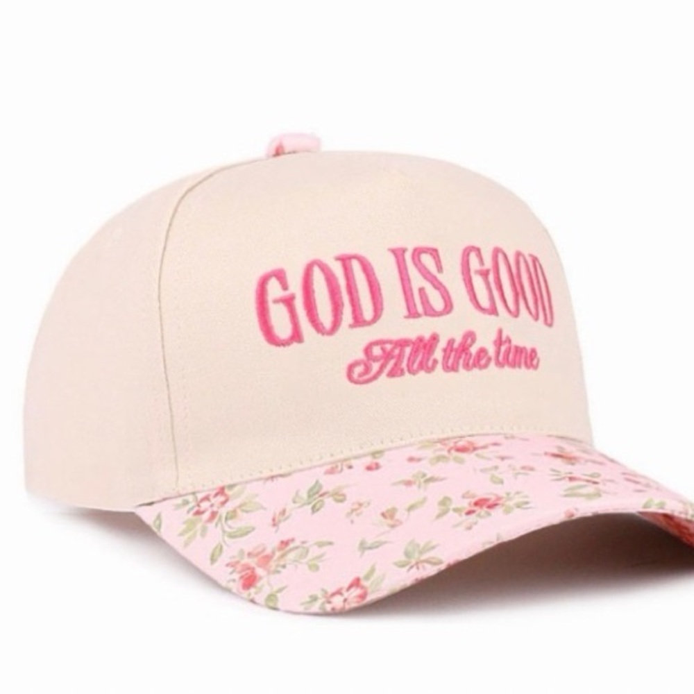 Nwt Floral Pink and Cream God Is Good All The Time Hat